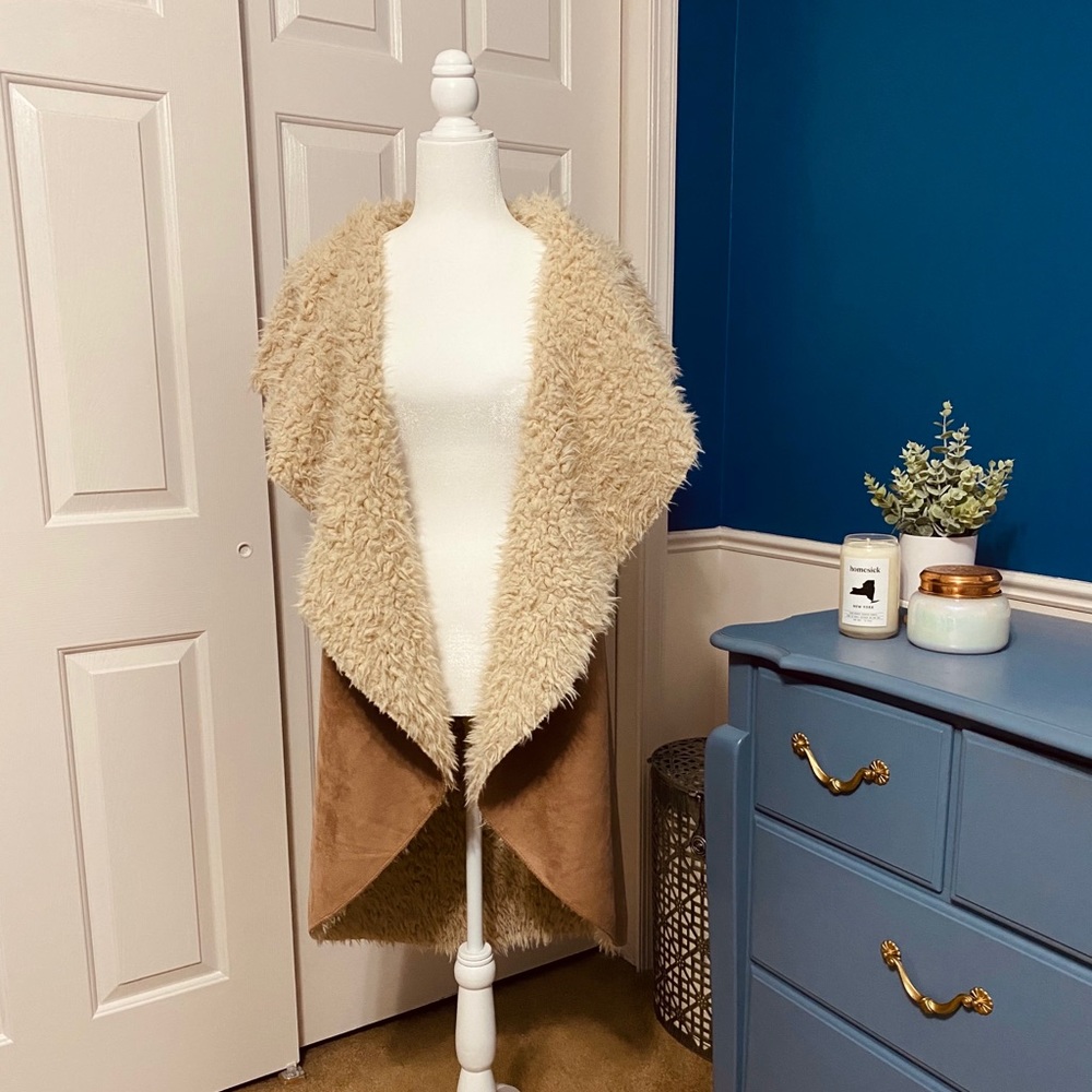 NWT Faux Suede Drape Shearling Vest